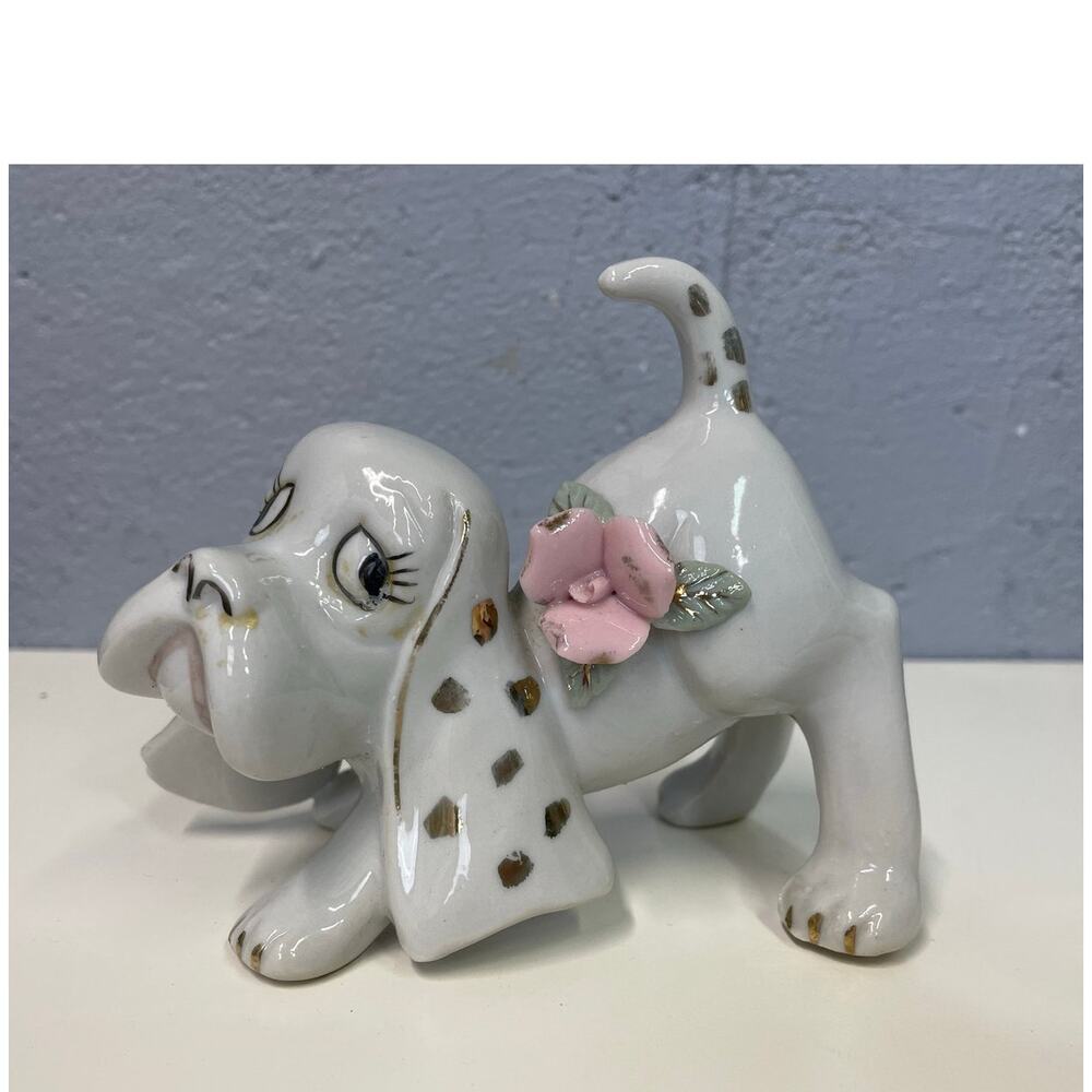 Vintage Mid Century Chase Ceramics Sad Hound Dog Puppy Figurine White Speckled